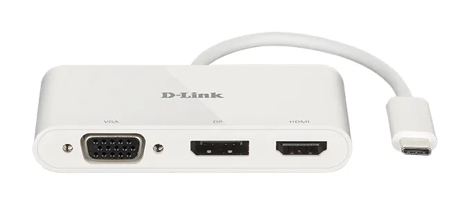D-Link 3-in-1 USB-C - HDMI, VGA, DisplayPort - adapter, White