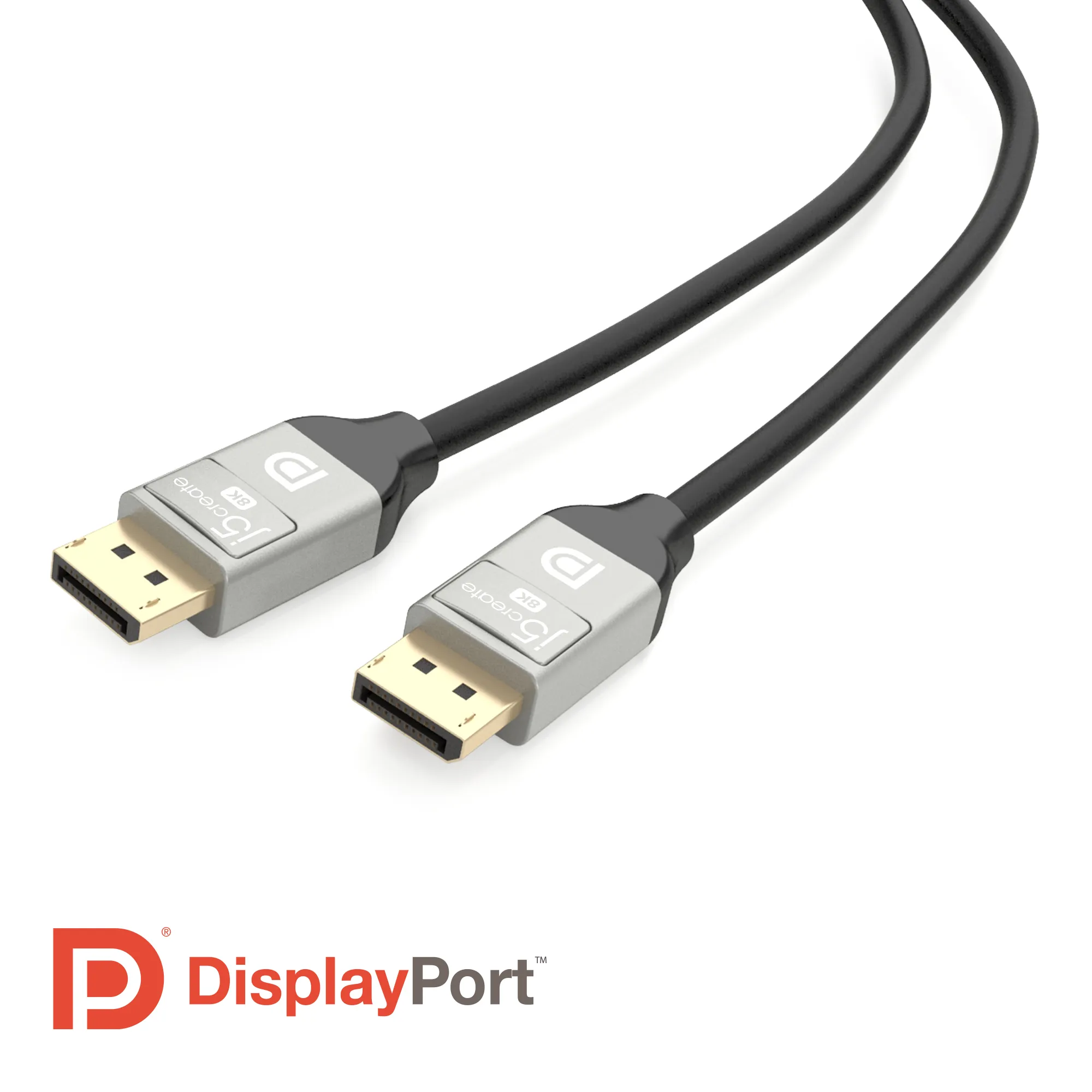 j5create JDC43-N DisplayPort 1.4 cable, 8K, 2 m, Black/Grey