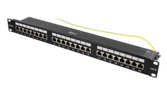 DELTACO 19" patchpanel, 24xRJ45, Cat6, 10Gbps, 1U, STP, metall, svart