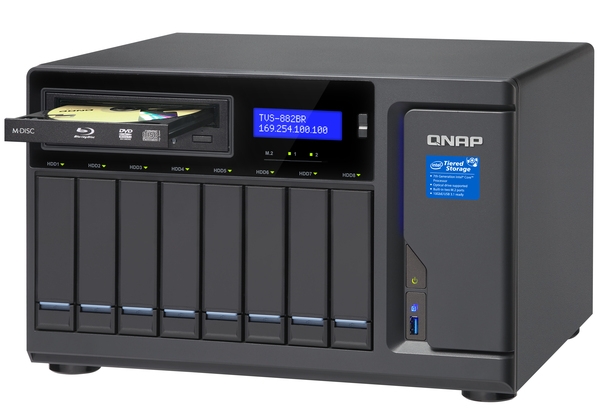 QNAP TVS-882BR-ODD-i5-16G 8-bay NAS 1 xBlu-ray optical drive bundlled Core i5-7500 3.4 GHz 16GB RAM 4-LAN iSCSI RAID
