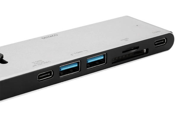 Deltaco HDMI/SD/mSD PD 85W, USB-C - dock
