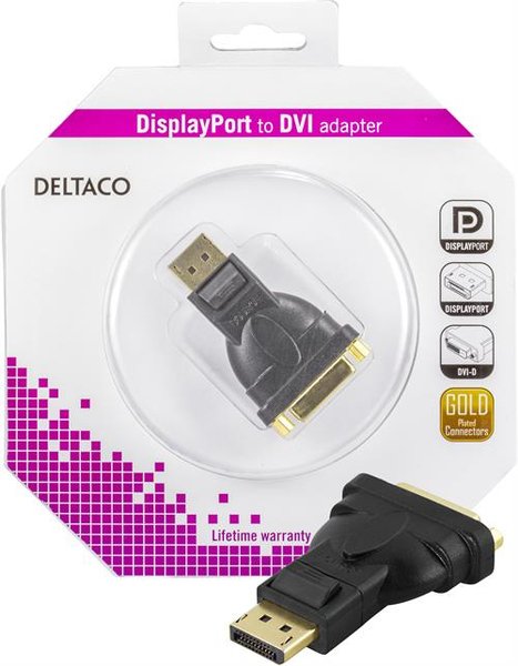 DisplayPort - DVI-I Single Link sovitin, 20-pin uros - 24+5-pin na