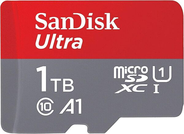 SanDisk Ultra 1TB MicroSDXC UHS-I Class 10 U1 V10 A1 card, Grey, Red