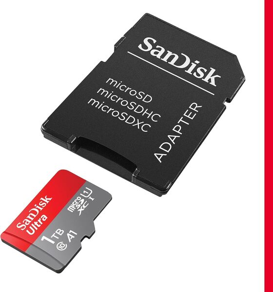 SanDisk Ultra 1TB MicroSDXC UHS-I Class 10 U1 V10 A1 card, Grey, Red