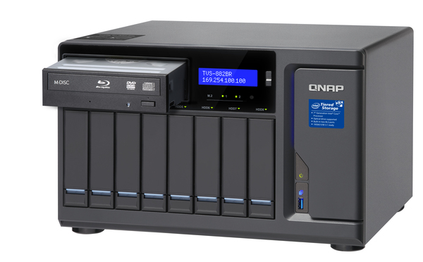 QNAP TVS-882BR-ODD-i5-16G 8-bay NAS 1 xBlu-ray optical drive bundlled Core i5-7500 3.4 GHz 16GB RAM 4-LAN iSCSI RAID