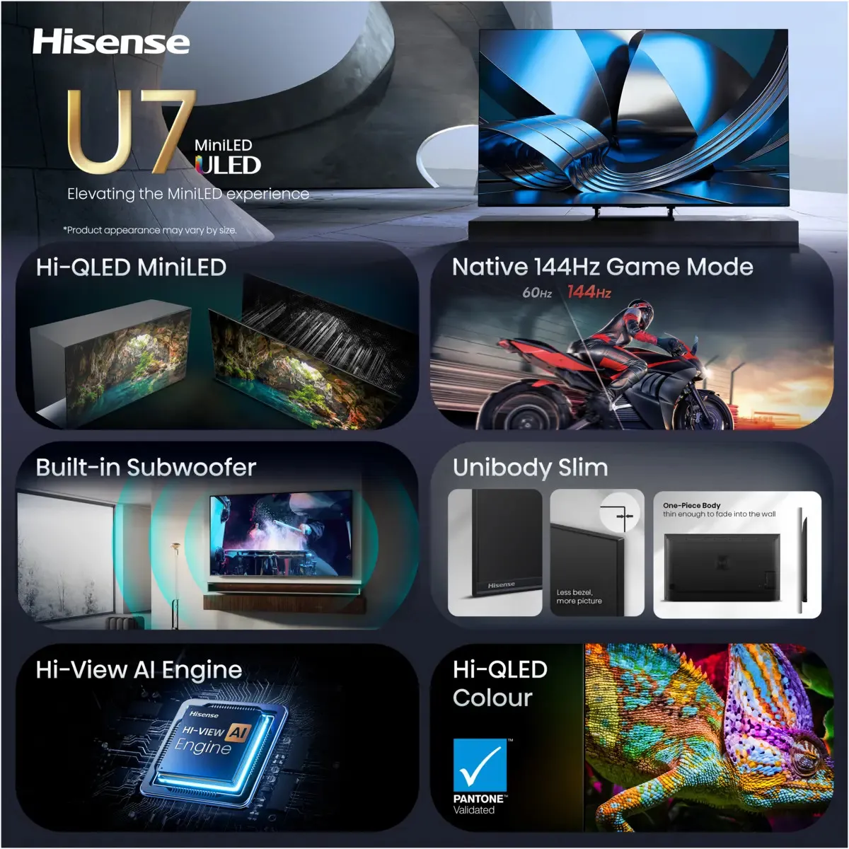 Hisense 65U7SE 65" 4K, ULED MiniLED, VIDAA TV, 144Hz, HDR10+, Dolby Vision IQ