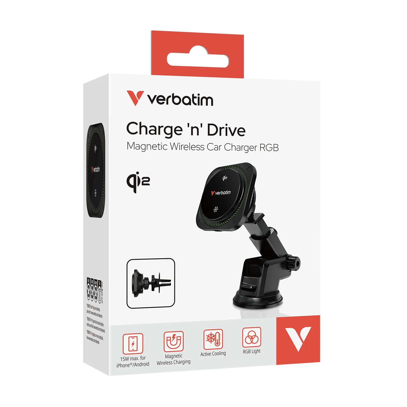 Verbatim Charge 'n' Drive Qi2 Magnetic RGB - tr&aring;dl&ouml;s billaddare