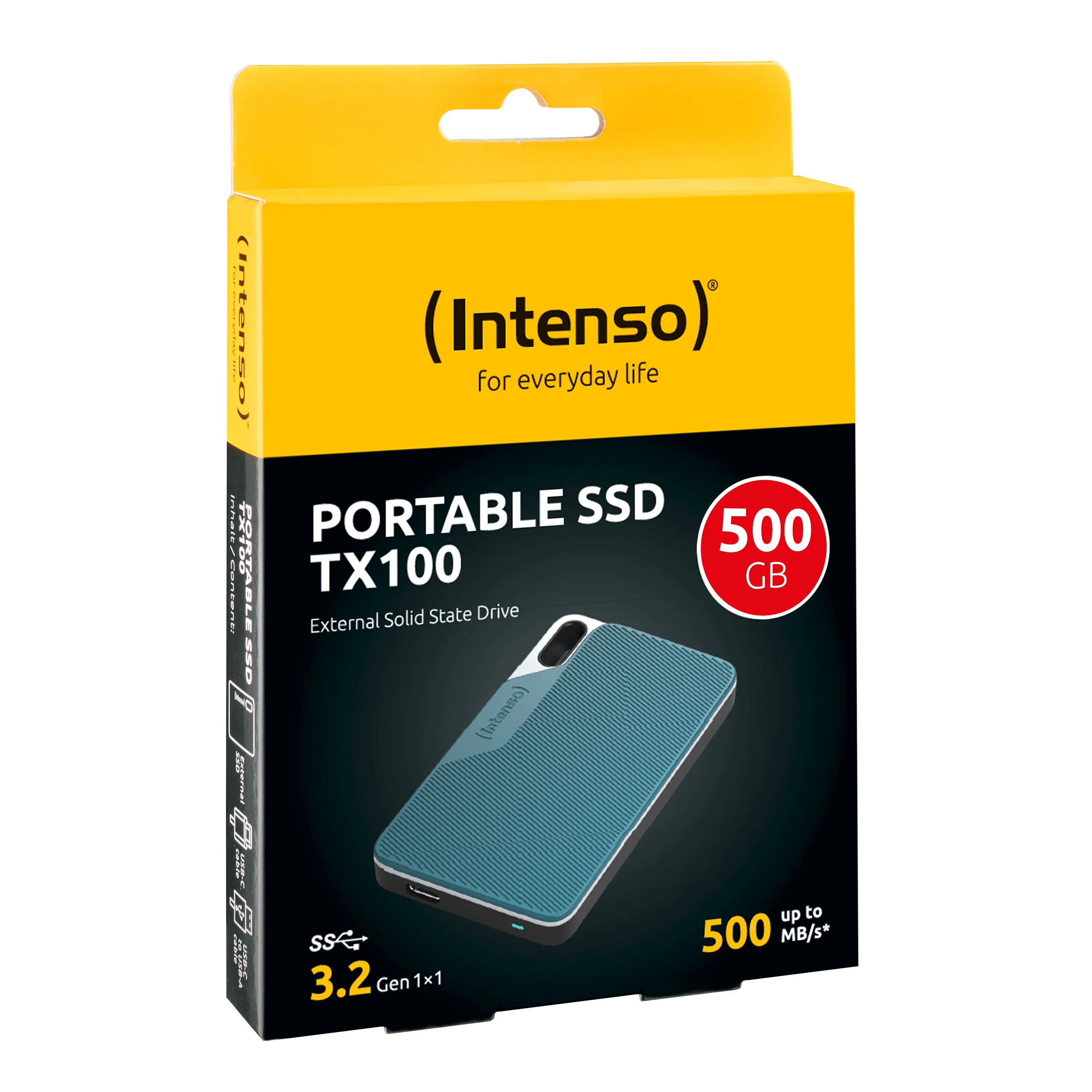 Intenso TX100 500 Gt USB-C -ulkoinen SSD, Sininen, Harmaa