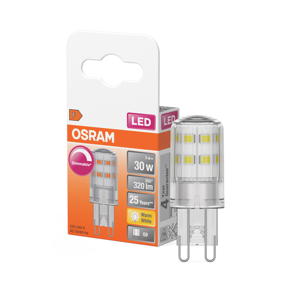 OSRAM LED PIN 30 DIM 3 w varmvit klar G9
