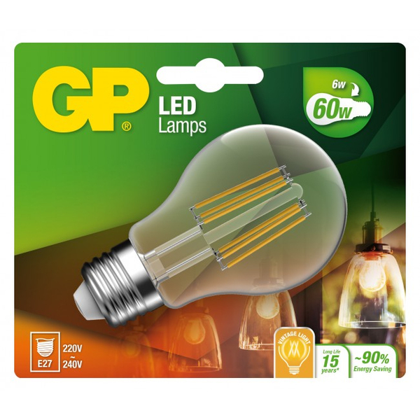 GP LED Lamp Classic Filament, E27, 6W (60W), 806lm