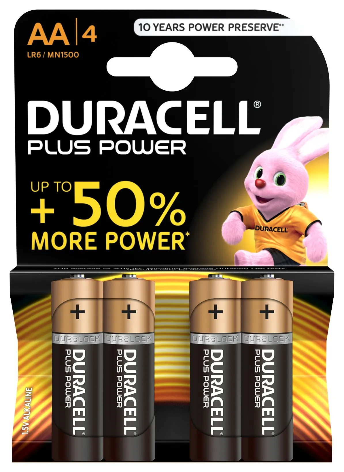 Duracell plus power aa alkaline battery 4kpl, lr6 mn1500k4 1,5v