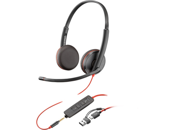 HP Poly Blackwire 3225 Stereo USB-C Headset +3.5mm Plug +USB-C/A Adapter