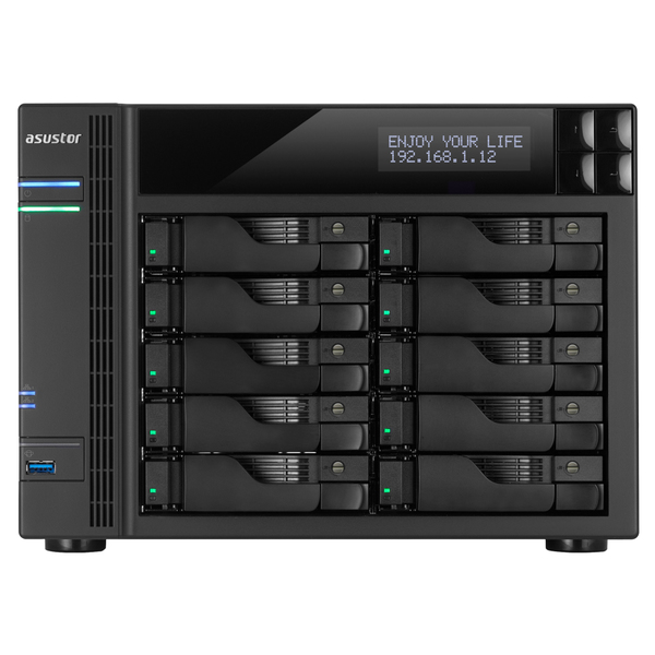 ASUSTOR AS6210T 10-Bay NAS Intel Celeron Quad-Cord 4GB DDR3L GbE x 2 HDMI SPDIF USB 3.0 &amp; eSATA LCD Panel WoL