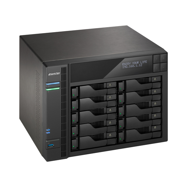 ASUSTOR AS6210T 10-Bay NAS Intel Celeron Quad-Cord 4GB DDR3L GbE x 2 HDMI SPDIF USB 3.0 &amp; eSATA LCD Panel WoL