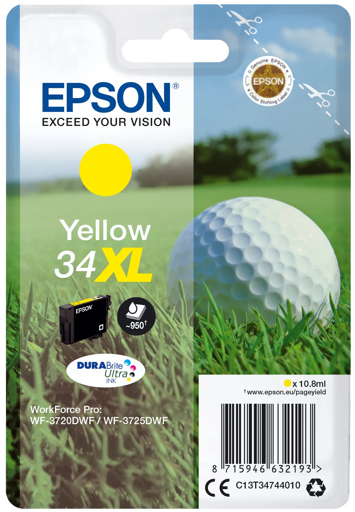 Epson 34XL ink cartridge, 10.8 ml, Yellow