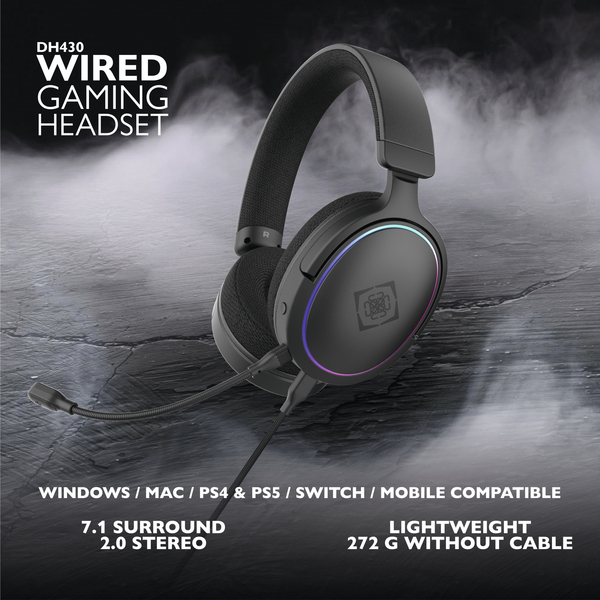 Deltaco Gaming DH430. 7.1 Surround RGB USB - spelheadset, svart