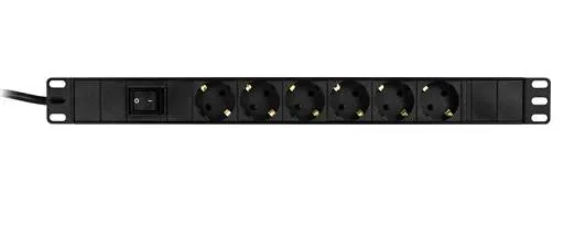 DELTACO Grenuttag, 6xCEE 7/4, 1xCEE 7/7, brytare, 3m kabel, svart