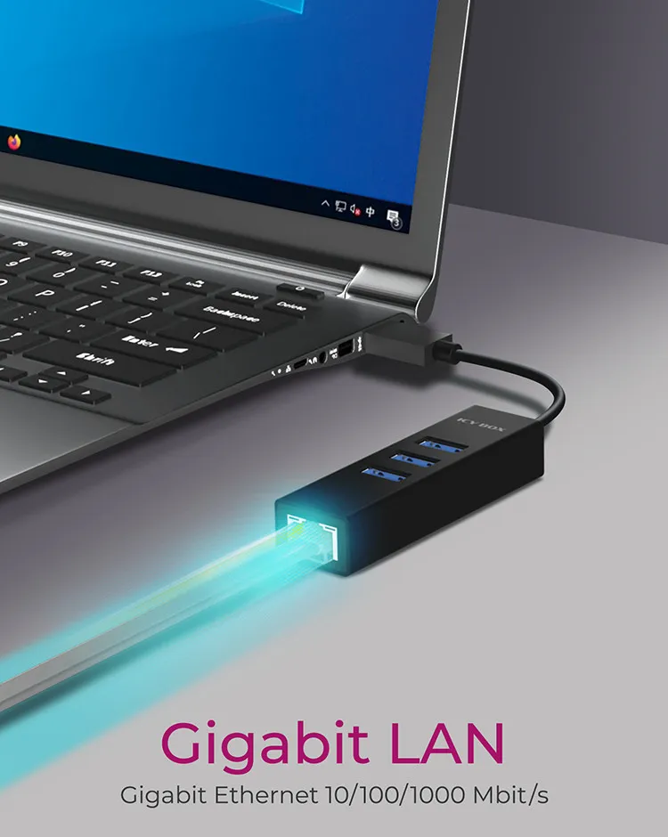 ICY BOX USB 3.0 HUB &amp; Gigabit LAN Adapter, Type-A / Type-C