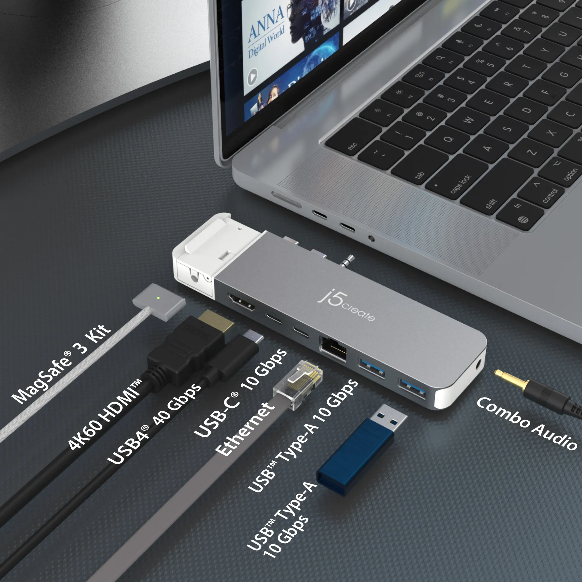 J5 Create 4K60 ELITE PRO USB4 HUB WITH - MAGSAFE KIT SPACE GREY/WHITE