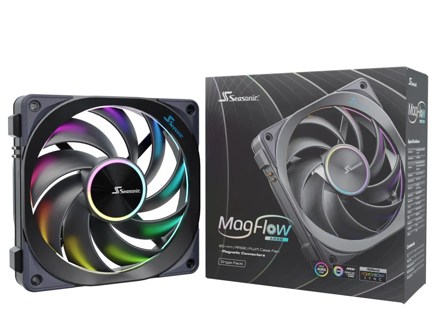 Seasonic MagFlow ARGB 120mm - case fan, black, 1pcs