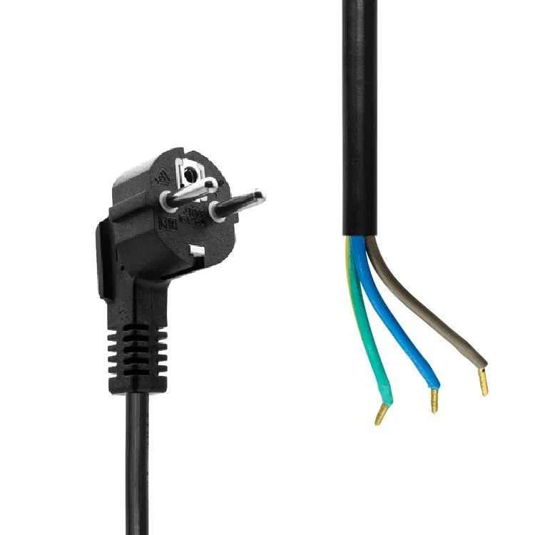 MicroConnect kulmikas Schuko (Type F/E) - Open end - virtajohto, 10 m, musta