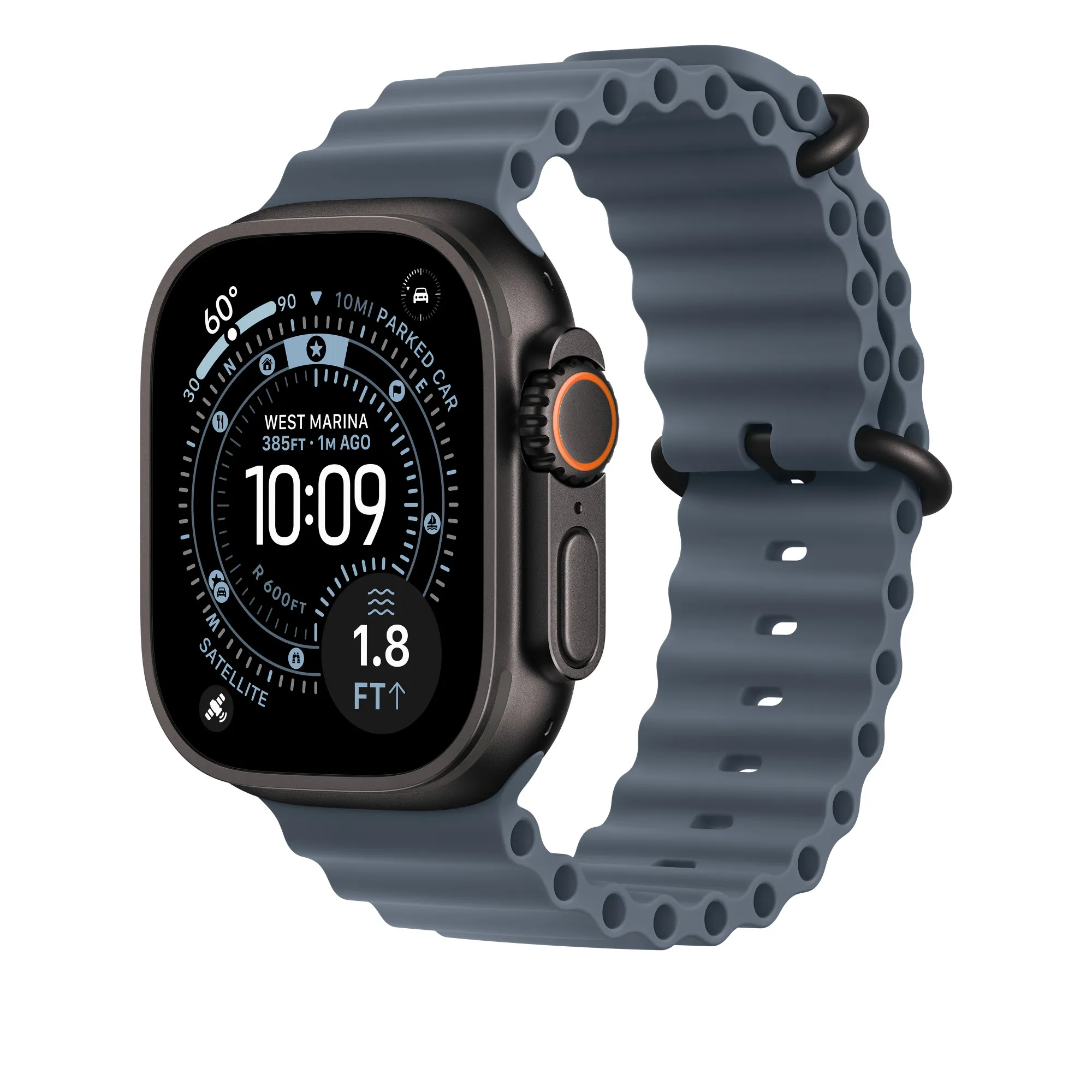 Apple Watch 49 mm Ocean Band Extension, Anchor Blue, Black Titanium Finish