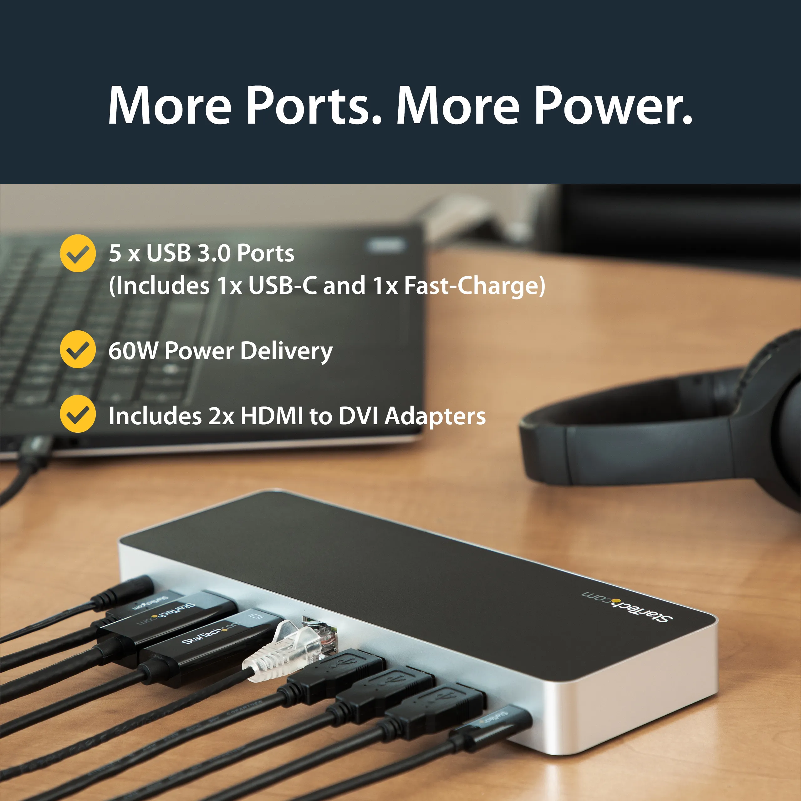 Windows Dual Monitor USB C Dock - 60W PD