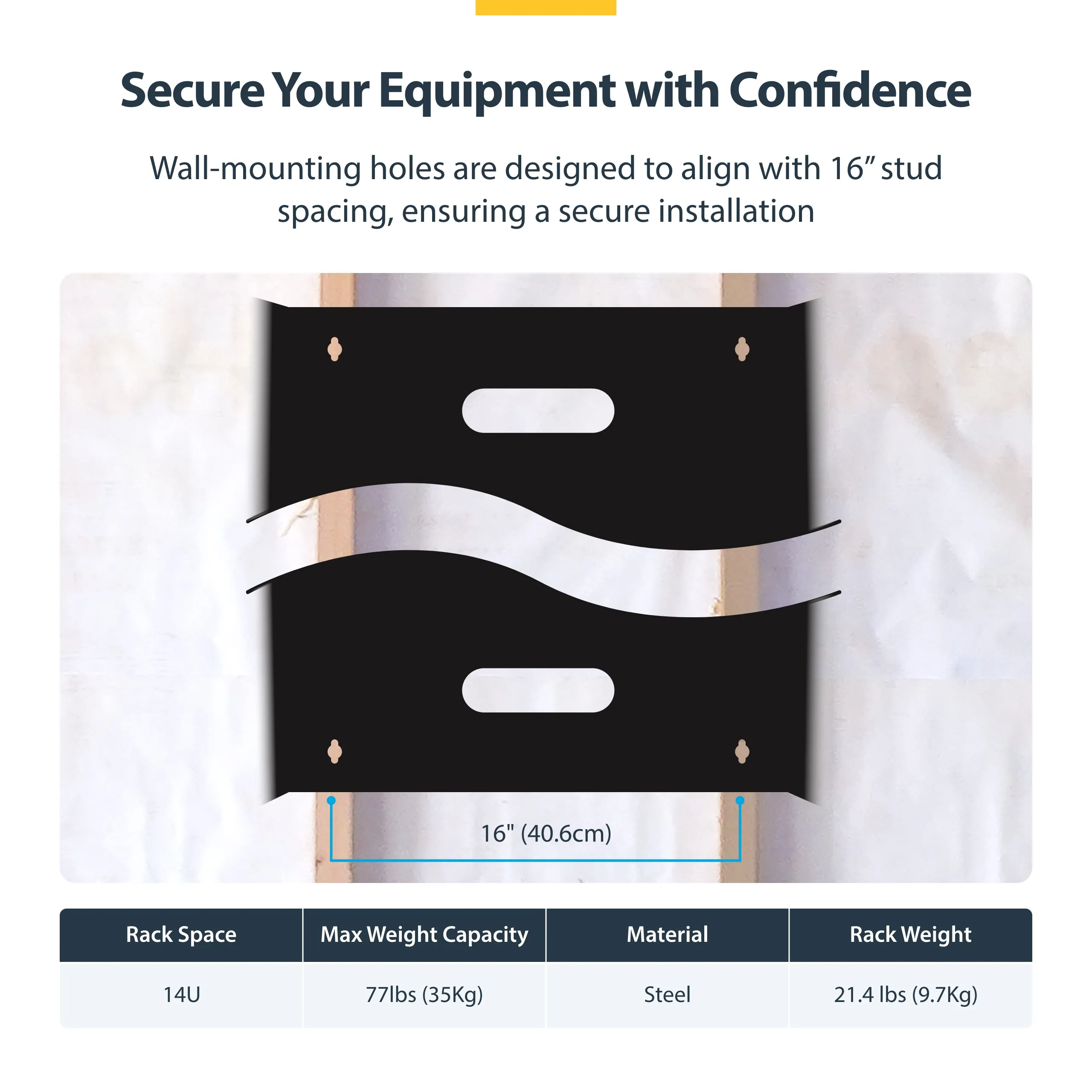 STARTECH.COM 14U Wall Mount Rack 14inch Deep 19inch Network Rack for Patch Panel/Network Equipment 77lb 35kg Weight Capacity