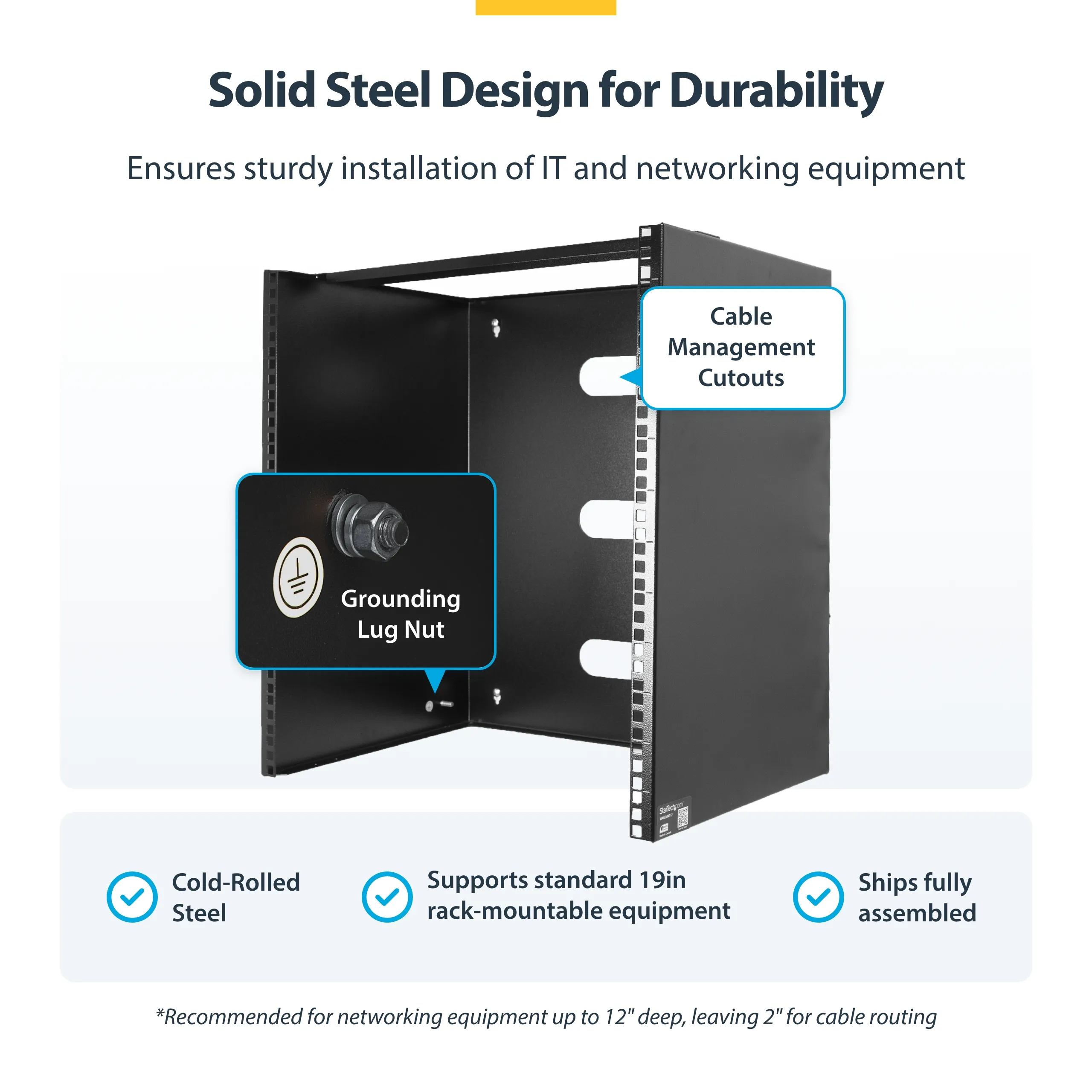 STARTECH.COM 14U Wall Mount Rack 14inch Deep 19inch Network Rack for Patch Panel/Network Equipment 77lb 35kg Weight Capacity