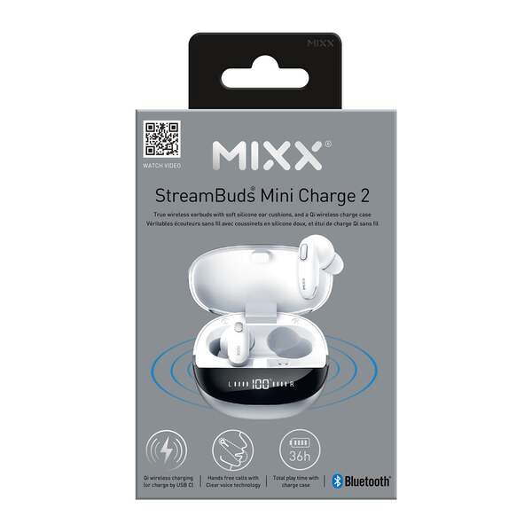 MIXX StreamBuds Mini Charge 2 Wireless Earbuds, White