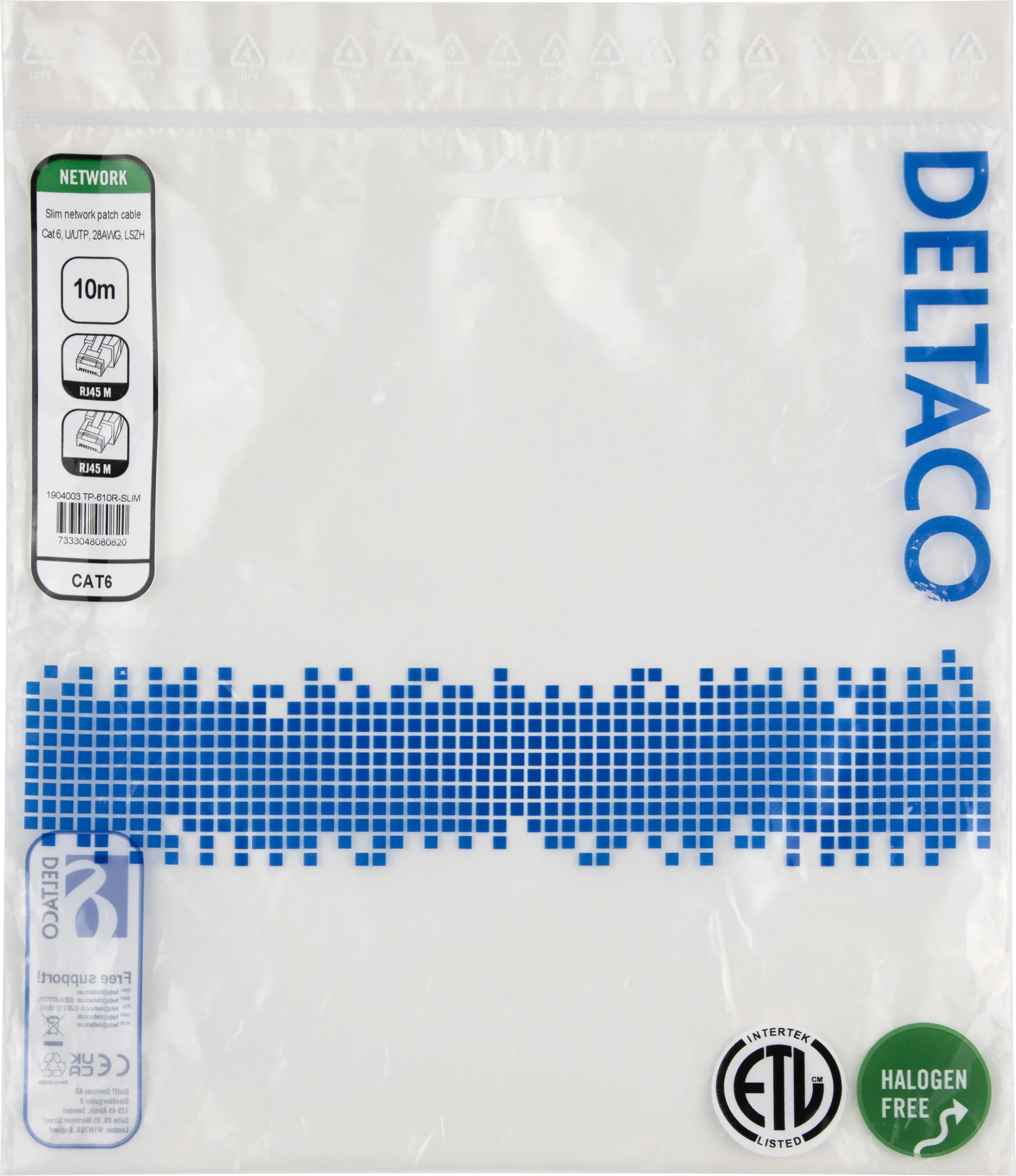 Deltaco Cat6 UTP RJ45 10m -verkkokaapeli, punainen