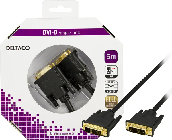 Deltaco DVI-D - DVI&minus;D - cable, Single, 5 m, Black