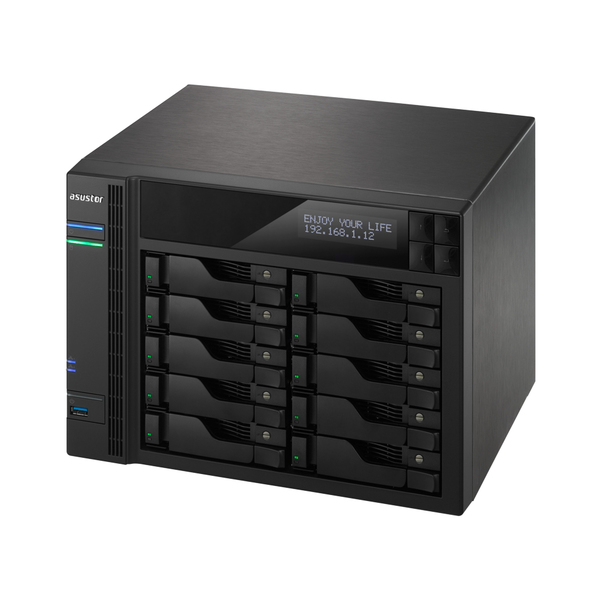 ASUSTOR AS6210T 10-Bay NAS Intel Celeron Quad-Cord 4GB DDR3L GbE x 2 HDMI SPDIF USB 3.0 &amp; eSATA LCD Panel WoL