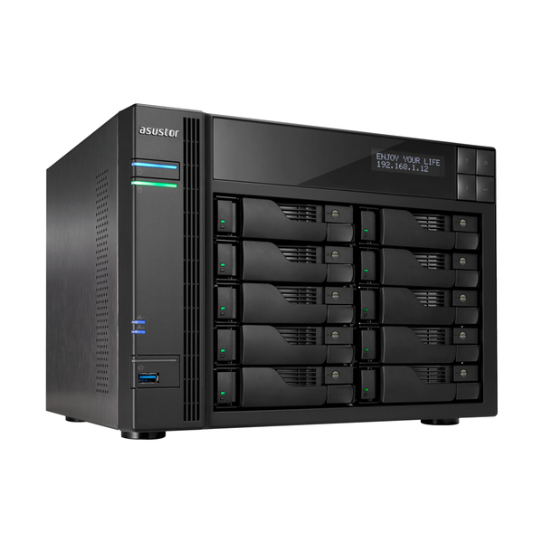 ASUSTOR AS6210T 10-Bay NAS Intel Celeron Quad-Cord 4GB DDR3L GbE x 2 HDMI SPDIF USB 3.0 &amp; eSATA LCD Panel WoL