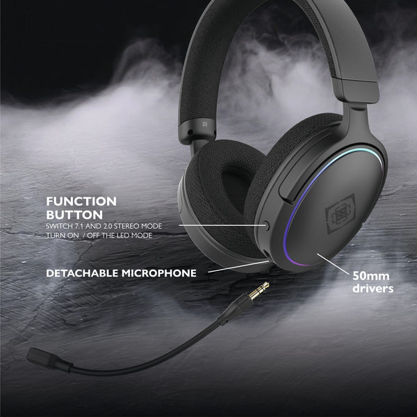 Deltaco Gaming DH430. 7.1 Surround RGB USB -pelikuulokkeet mikrofonilla, musta