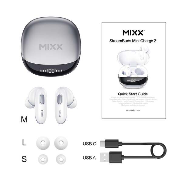MIXX Kuuloke Mini Charge 2 In-Ear Tws Qi Langattomat Valkoinen