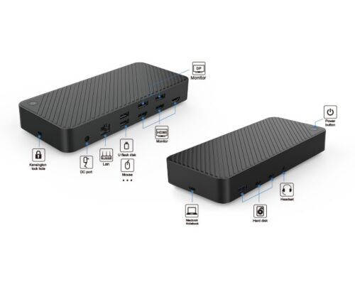 DisplayLink docking station, triple display, PD 100 W, black