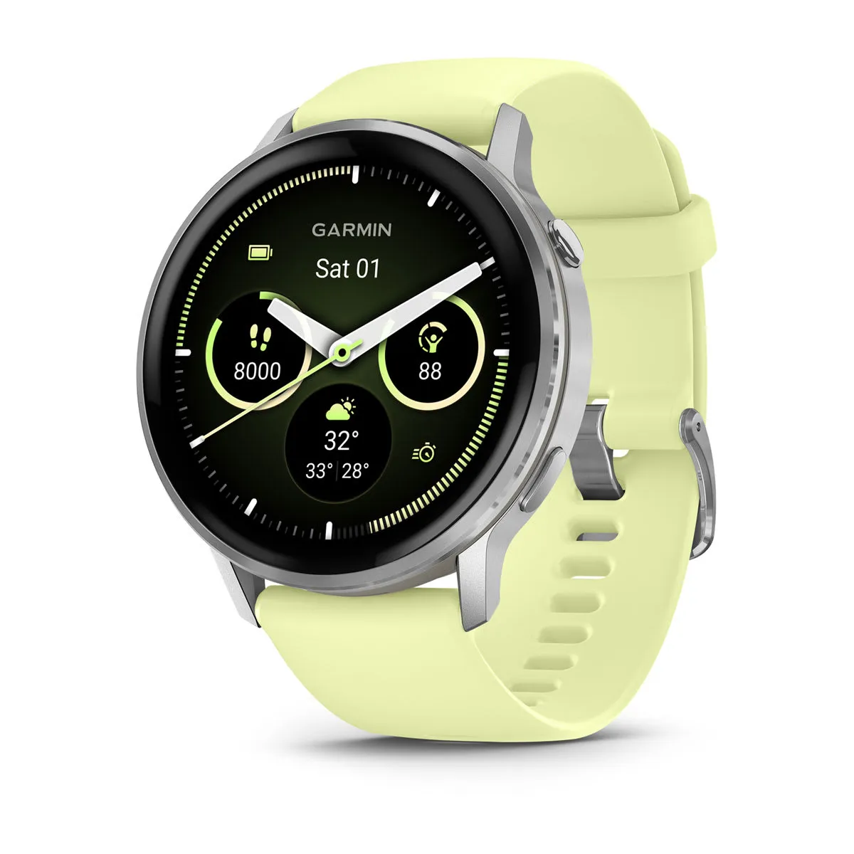 Garmin Venu 4 45mm AMOLED Smartwatch, Silver/Citron