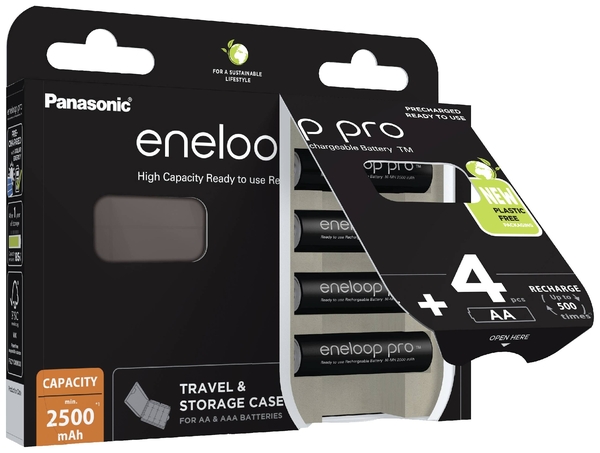 Panasonic Eneloop pro AA-akku 2500mAh 4kpl/pkt. Sisältää kotelon.