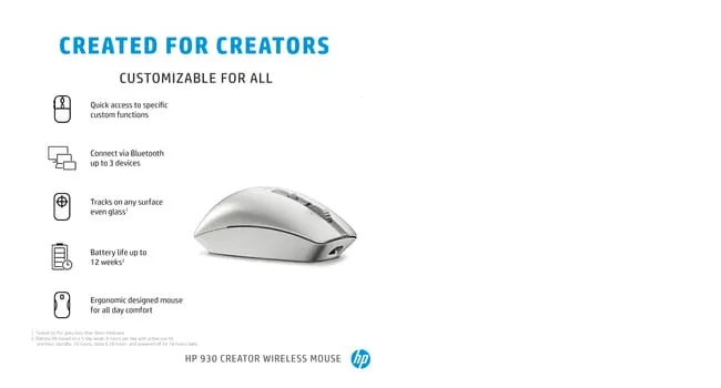 HP 930 Creator Wireless Mouse -langaton hiiri, Hopea
