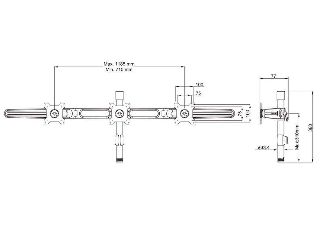 Multibrackets VESA Desktopmount Triple Stand tillbeh&ouml;r, f&ouml;r 3 sk&auml;rmar, 15-24", 8 kg, svart