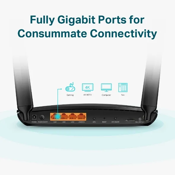 TP-Link Archer MR600 - 4G LTE Dual-Band Gigabit Tabletop Router, Black