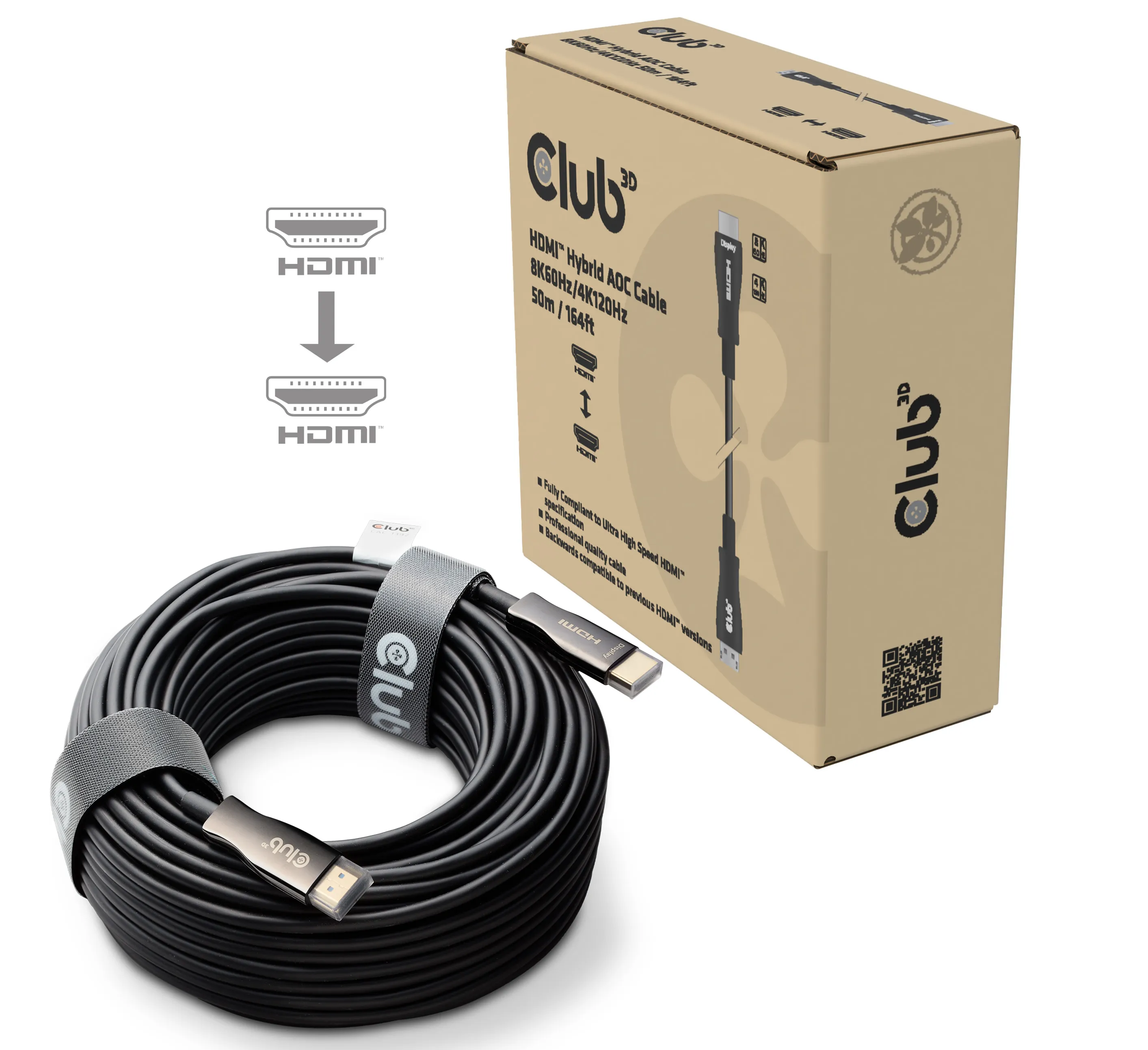Club 3D CAC-1393 HDMI 2.1 Active Optical -kaapeli, jossa 8K, 60 Hz, HDR, 50 m, musta