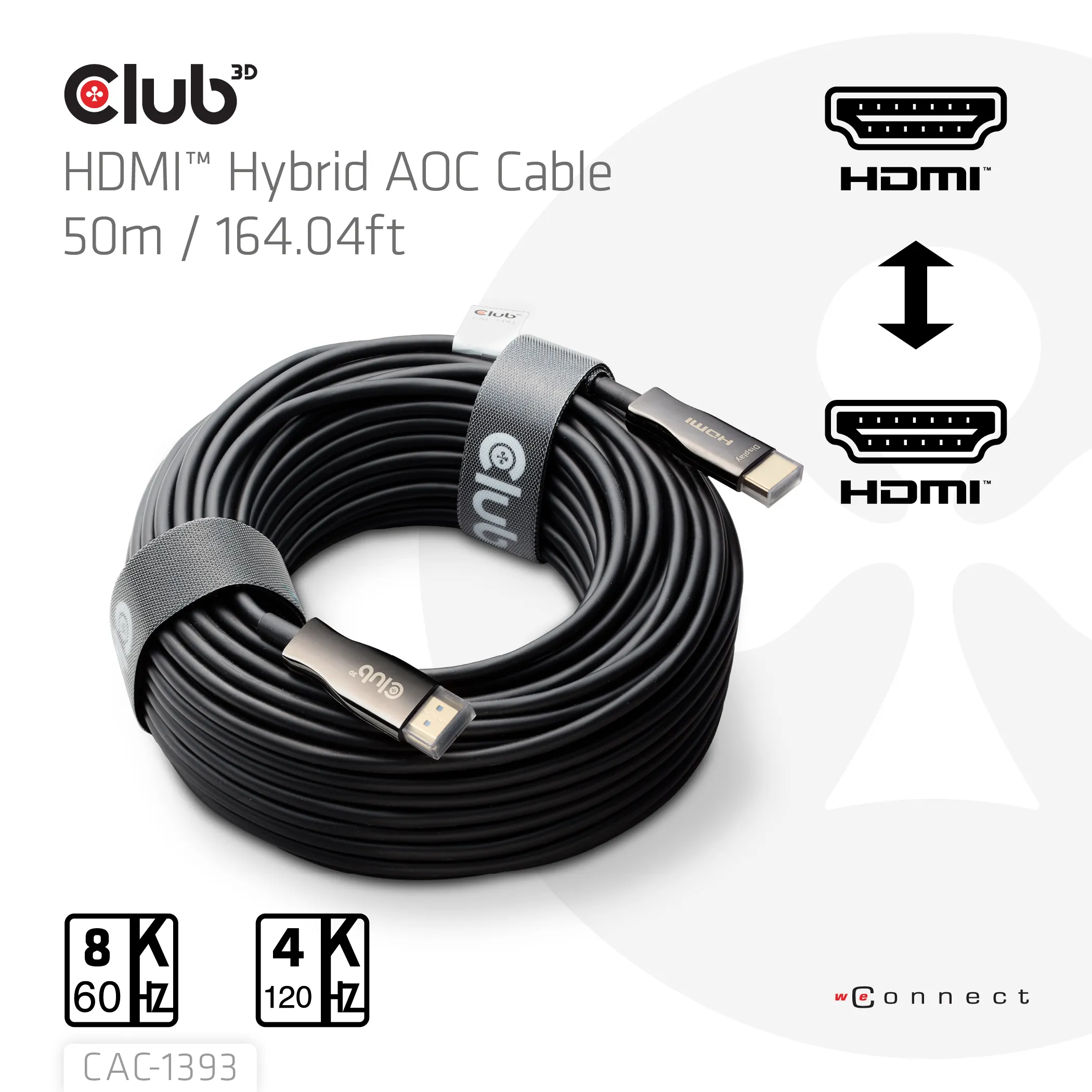 Club 3D CAC-1393 HDMI 2.1 Active Optical -kaapeli, jossa 8K, 60 Hz, HDR, 50 m, musta