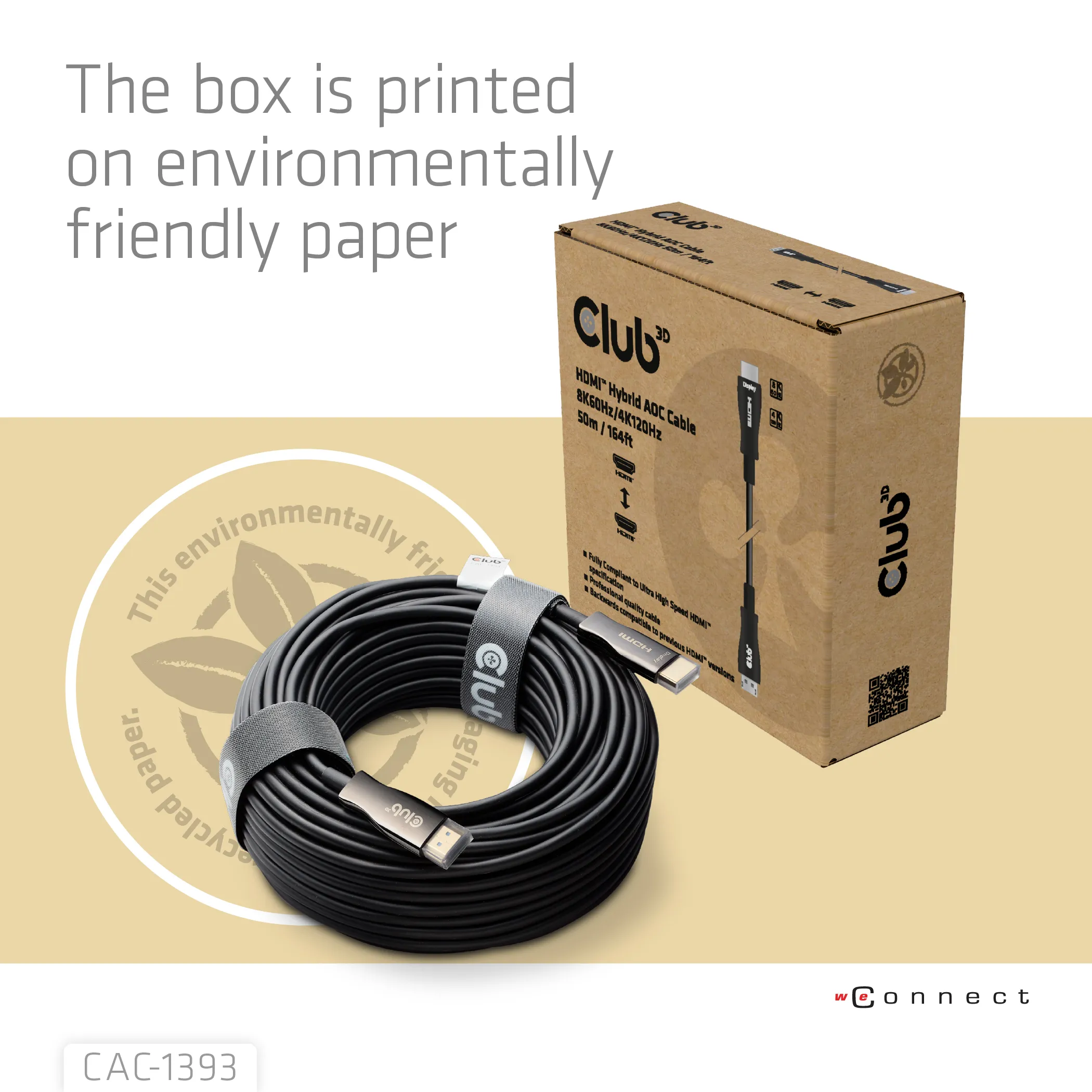 Club 3D CAC-1393 HDMI 2.1 Active Optical -kaapeli, jossa 8K, 60 Hz, HDR, 50 m, musta