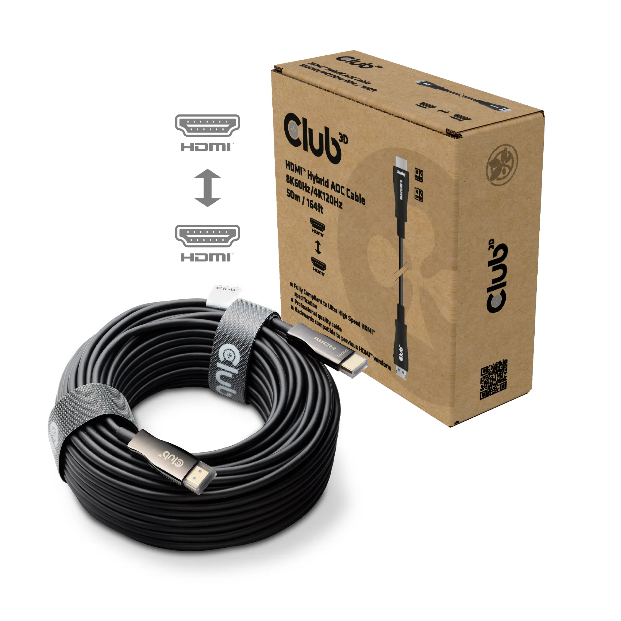 Club 3D CAC-1393 HDMI 2.1 Active Optical -kaapeli, jossa 8K, 60 Hz, HDR, 50 m, musta