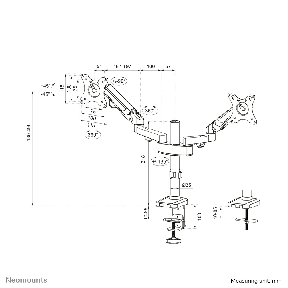 Neomounts by Newstar DS70-750BL2, -skrivbordsfäste, 27", 8kg, svart