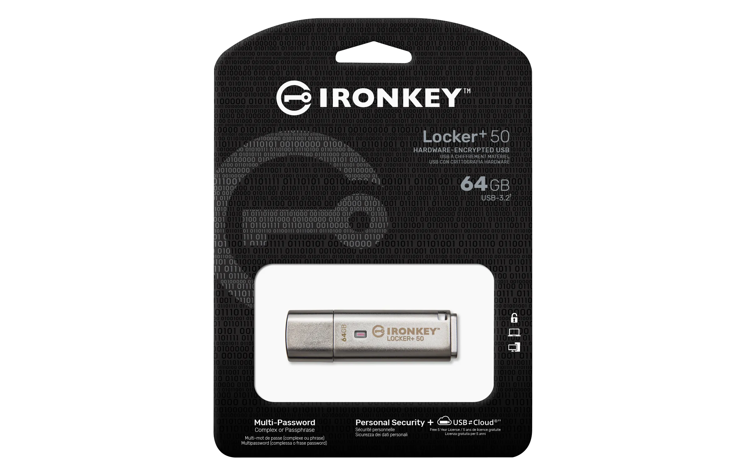 Kingston IronKey Locker+ 50 64GB USB 3.2 Gen 1x1 - memory stick, Silver