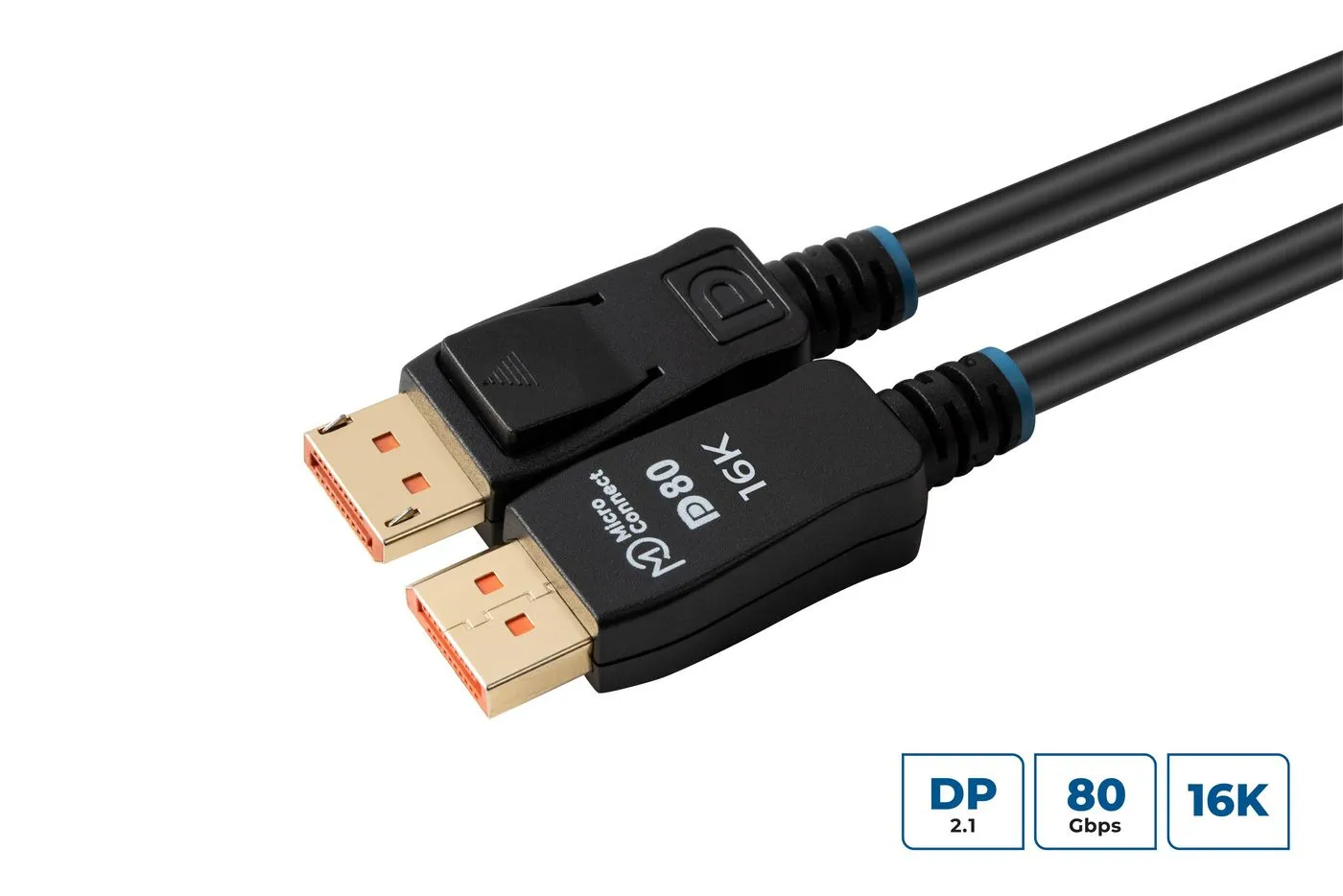 MicroConnect DisplayPort 2.1 -kaapeli, jossa 16K, 0,5 m, musta