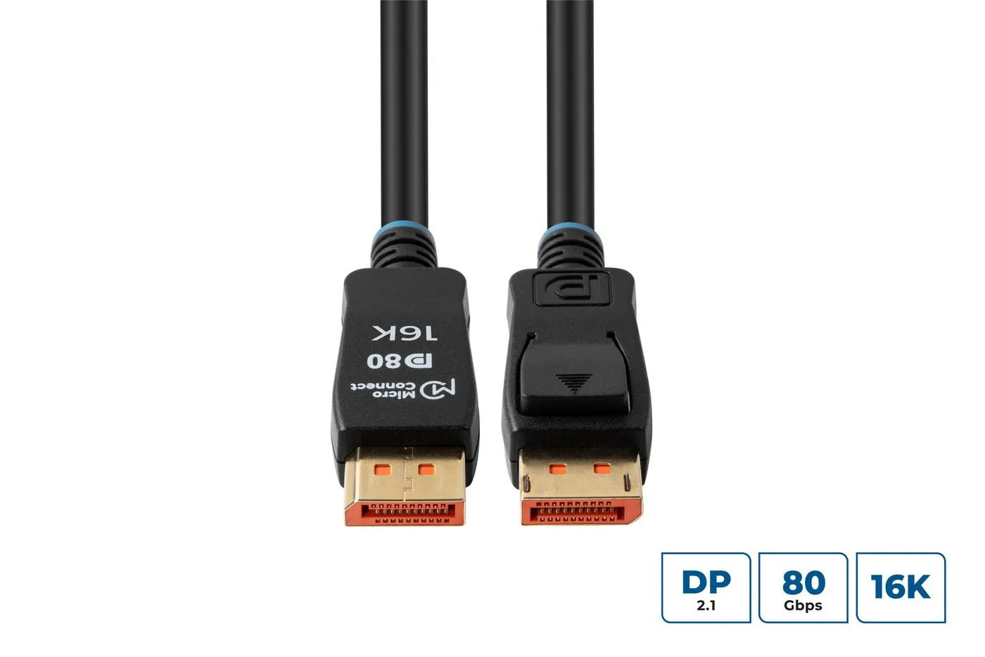 MicroConnect DisplayPort 2.1 -kaapeli, jossa 16K, 0,5 m, musta